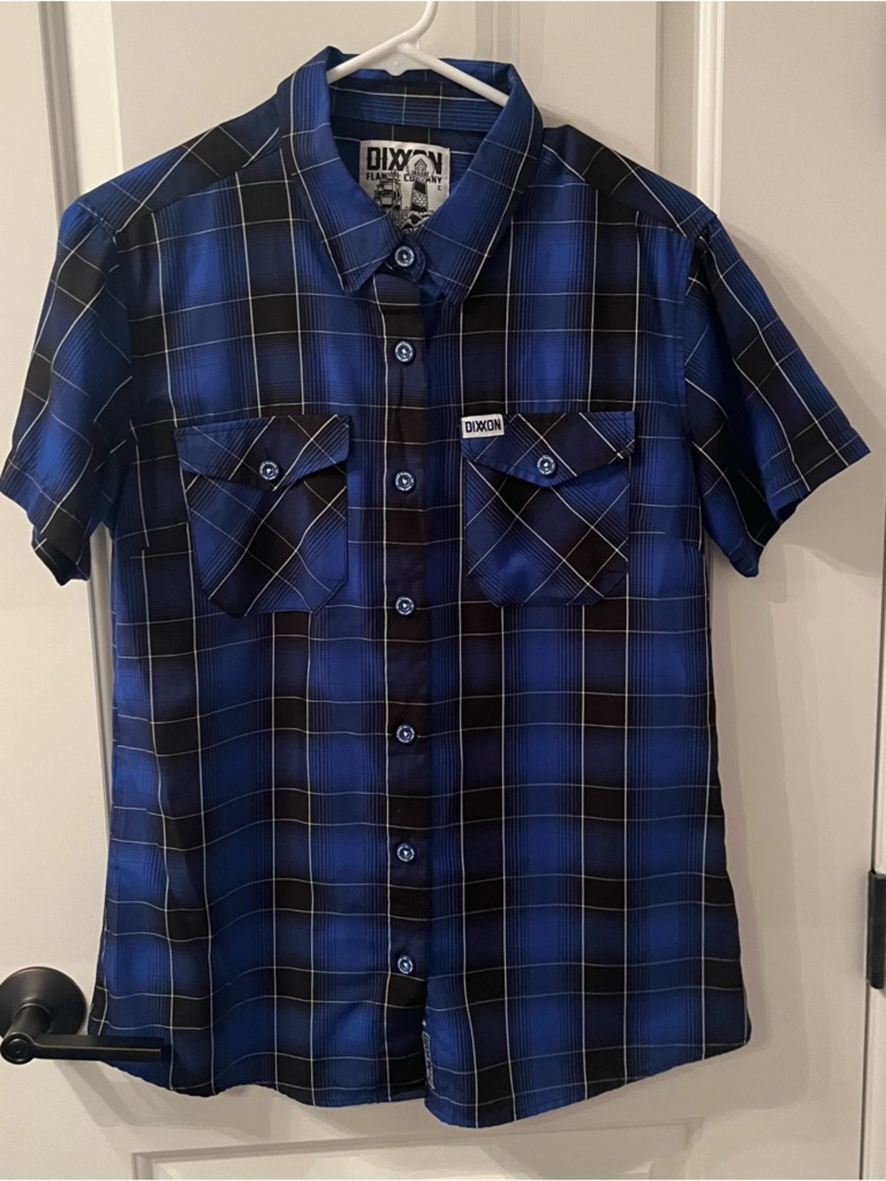 DIXXON Blue and Black Plaid Short Sleeve Button-Down